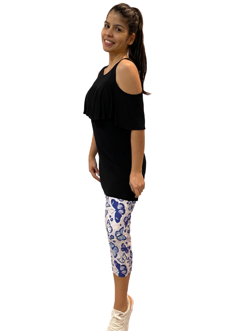 WOMAN WEARING BLACK OPEN SHOULDER TOP