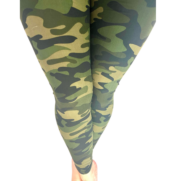 ONE SIZE SUPER SOFT GREEN CAMOUFLAGE YOGA BAND LEGGINGS Luv 21 Leggings Apparel Inc