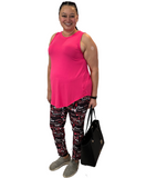 WOMAN WEARING EXTRA CURVY BREAST CANCER LEGGINGS
