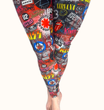 WOMAN WEARING ONE SIZE ROCK BAND LEGGINGS