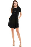 WOMAN WEARING BLACK SHORT SLEEVE DRESS