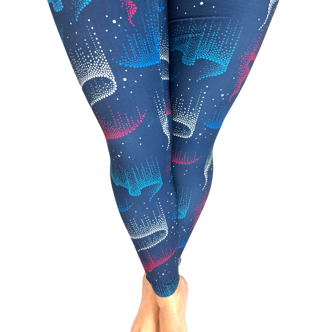 WOMAN WEARING ONE SIZE GALAXY LEGGINGS