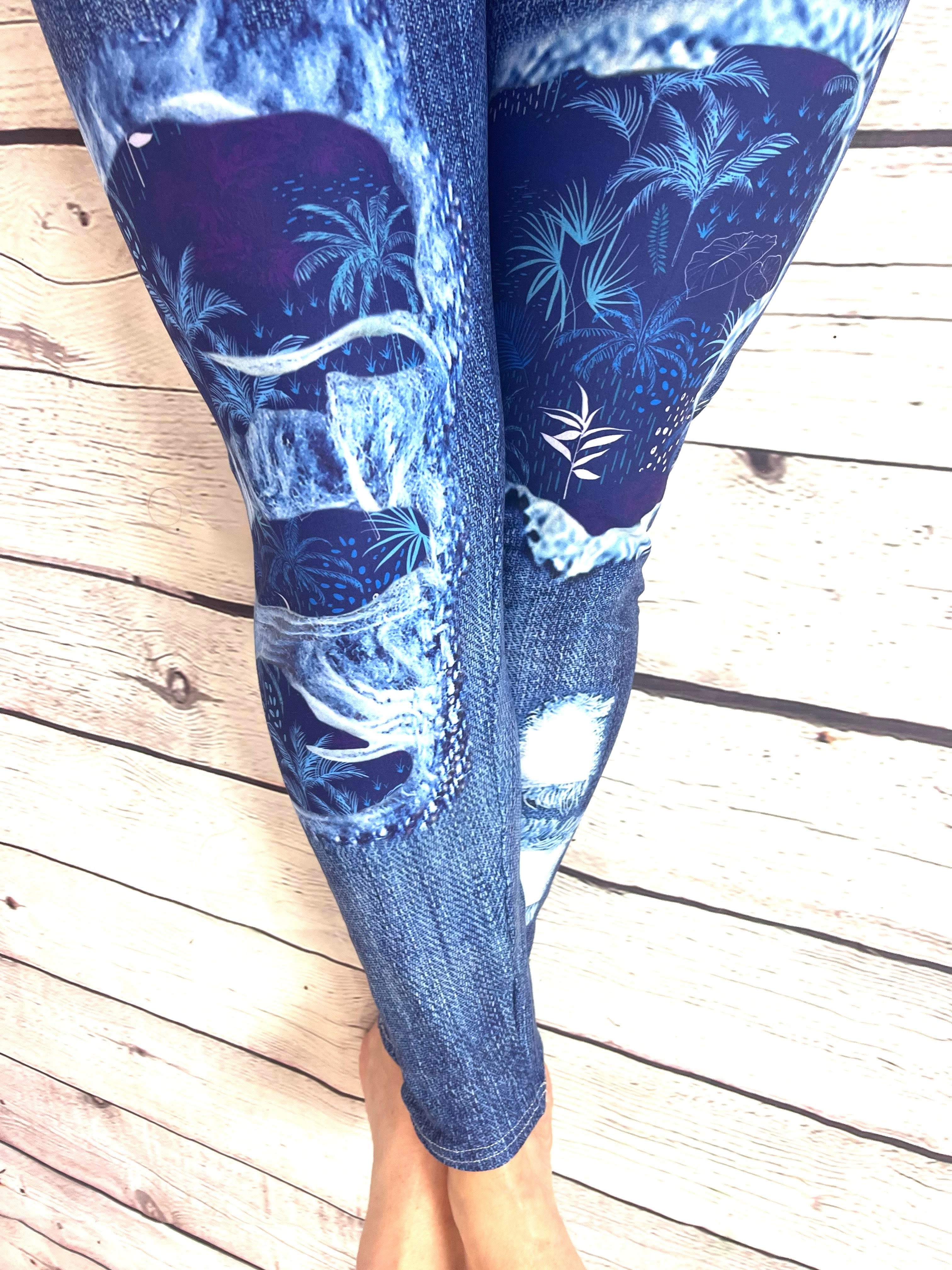 Woman wearing one size patterned jeggings