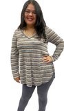 Woman wearing extra curvy charcoal leggings