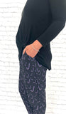 Woman wearing Hockey Mom jogging pants