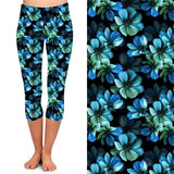 WOMAN WEARING EXTRA PLUS BLUE FLORAL LEGGINGS