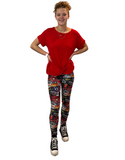 WOMAN WEARING 90'S ROCK BAND LEGGINGS