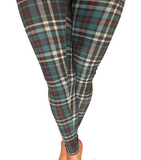 WOMAN WEARING EXTRA PLUS TEAL PLAID LEGGINGS