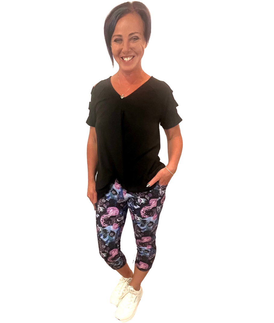 ONE SIZE BLACK YOGA BAND LEGGINGS WITH POCKETS AND SKULLS – Luv 21 Leggings  & Apparel Inc.