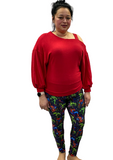 Woman wearing Marvel leggings