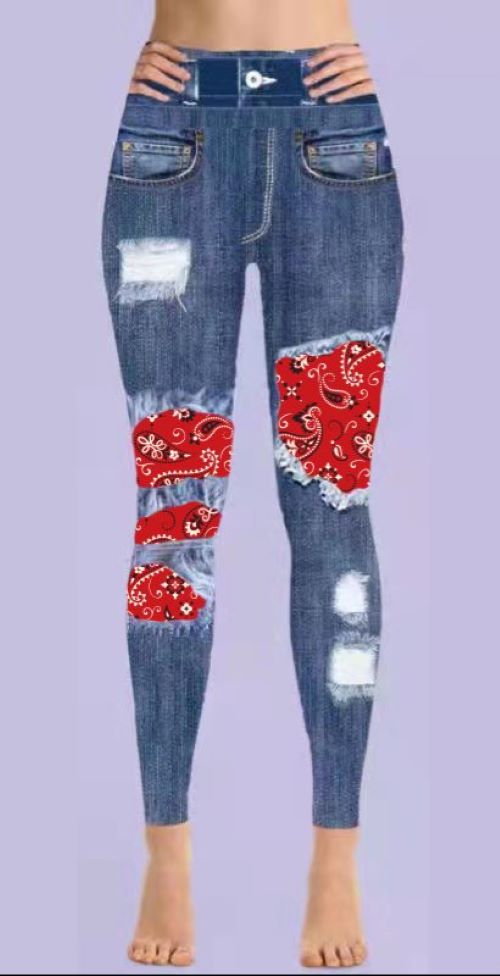 3X-5X RED PAISLEY JEGGINGS