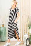 WOMAN WEARING STRIPED MAXI DRESS