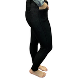 Woman wearing plus size black jeggings