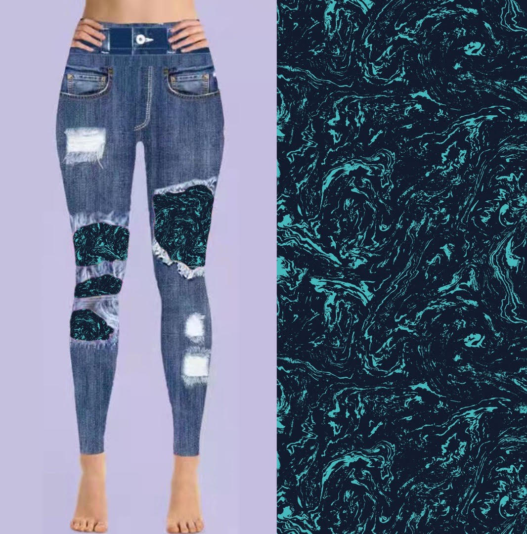 3X-5X BLUE MARBLE JEGGINGS