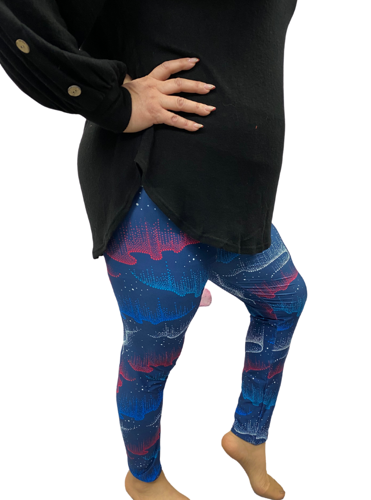 Woman wearing one size space leggings