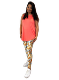 WOMAN WEARING CURVY LEGGINGS WITH HORSES