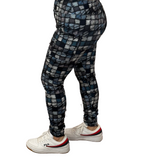 WOMAN WEARING CHARCOAL PLAID LEGGINGS