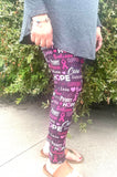 Woman wearing extra plus pink cancer leggings