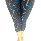 WOMAN WEARING REGULAR BLUE AND BLACK LEGGING CAPRIS