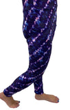 Woman wearing blue and purple yoga leggings