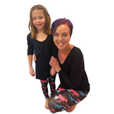MOM AND DAUGHTER WEARING MATCHING HORSE LEGGINGS