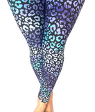 WOMAN WEARING ONE SIZE TEAL AND PURPLE LEGGINGS