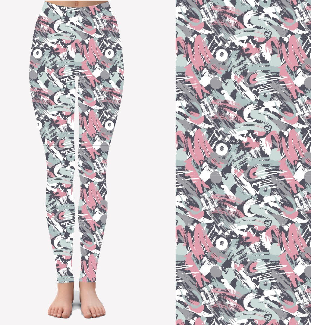 ONE SIZE PINK AND GRAY CAMOUFLAGE LEGGINGS