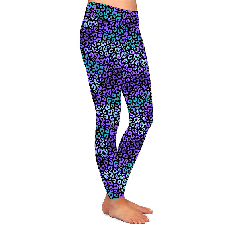 ONE SIZE PURPLE AND TEAL LEOPARD LEGGINGS