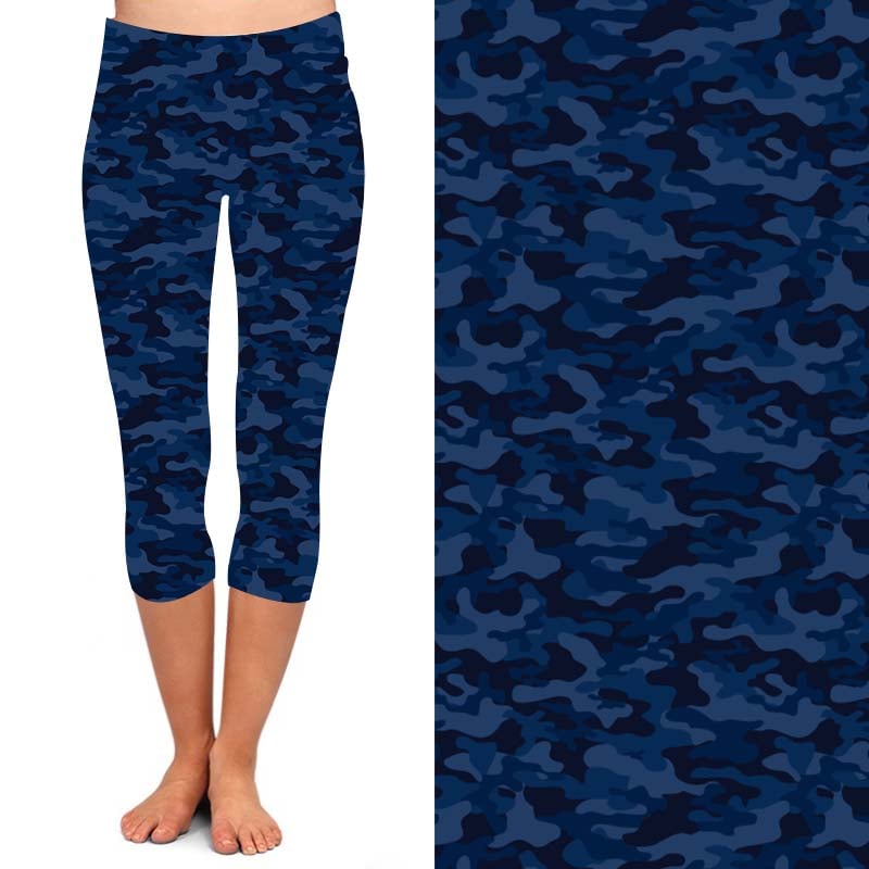ONE SIZE BLUE AND BLACK CAMOUFLAGE LEGGING CAPRIS