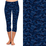 ONE SIZE BLUE AND BLACK CAMOUFLAGE LEGGING CAPRIS