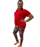 WOMAN WEARING PLUS SIZE RED SHORT SLEEVE SHIRT