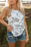 WOMAN WEARING PLUS SIZE CAMO RACER BACK TANK