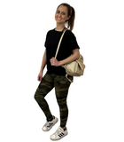 WOMAN WEARING REGULAR GREEN CAMO LEGGINGS