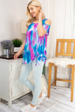 WOMAN WEARING COLD SHOULDER TIE-DYE SHIRT