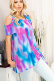 WOMAN WEARING BLUE AND PINK TIE-DYE SHIRT