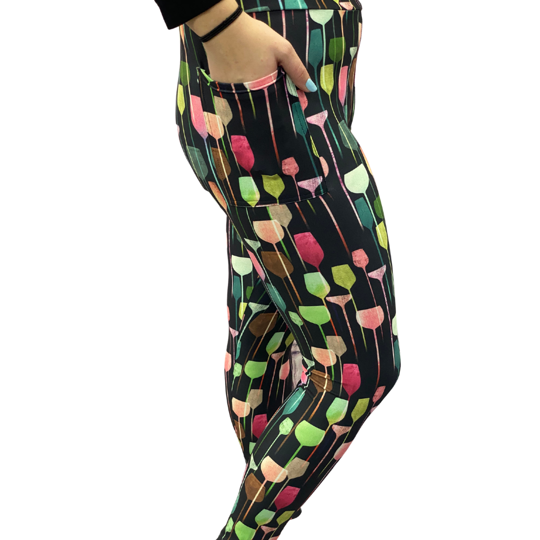 Woman wearing wine leggings with pockets